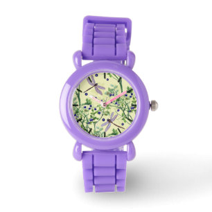 Montre Motif de bleuets avec libellules