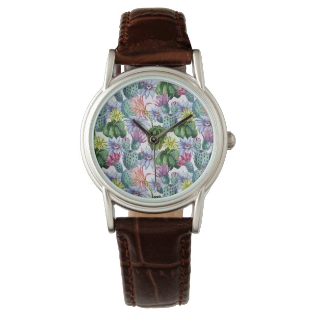 Montre Motif de cactus aquarelle peint à la main (devant)