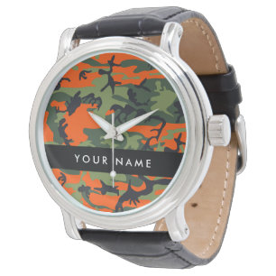 Montre Motif de camouflage orange, Votre nom, Personnalis
