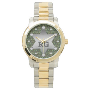 Montre Motif de camouflage vert Sheriff Badge Monogramme