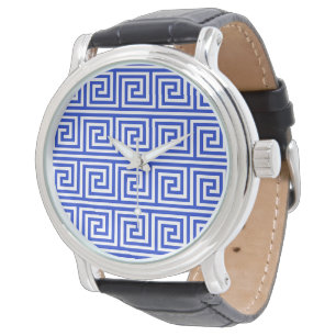Montre Motif de carrés de clé grecque en bleu