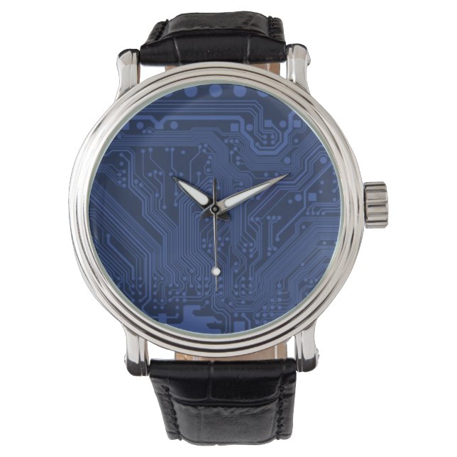 Montre Motif de carte mère Geek bleu (devant)