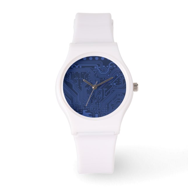 Montre Motif de carte mère Geek bleu (Recto)