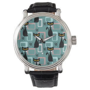 Montre Motif de chat noir du milieu du siècle