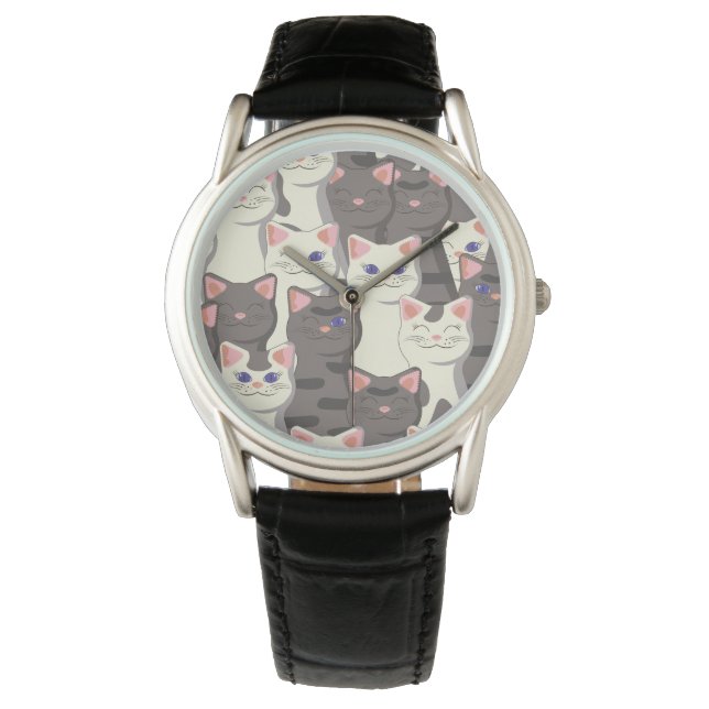 Montre Motif de chats blancs et gris (devant)