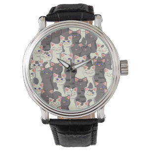 Montre Motif de chats blancs et gris