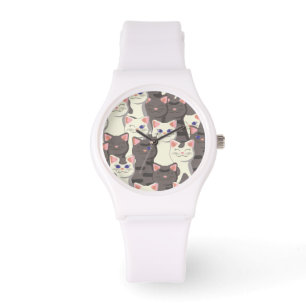 Montre Motif de chats blancs et gris