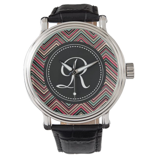 Montre Motif de Chevron tribal coloré monogramme (devant)