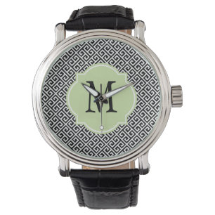 Montre Motif de clé grecque noir et blanc