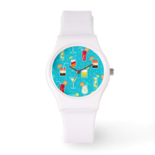Montre Motif de cocktails sur Arrière - plan Turquoise