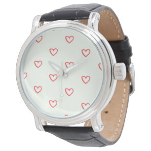 Montre Motif de cœurs rouges, Mignon, Amour