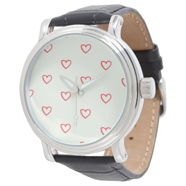 Montre Motif de cœurs rouges, Mignon, Amour (Incliné)
