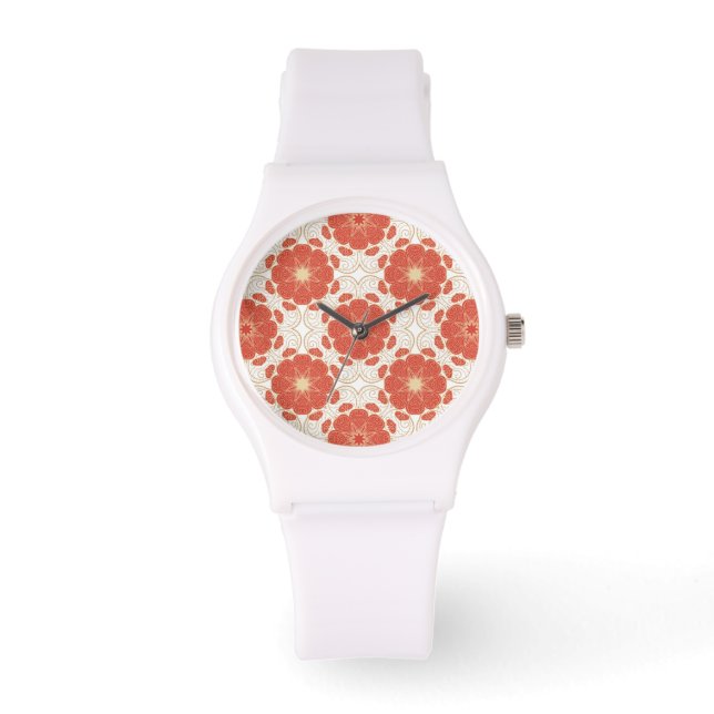 Montre Motif de dentelle Florale Rouge Et Or (Recto)