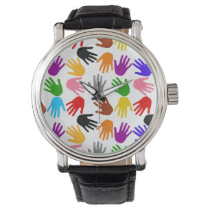 Montre Motif de design empreinte de main colorée blanche