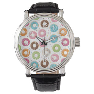 Montre Motif de Donuts Colorés Rétro pour une Fête Amusan