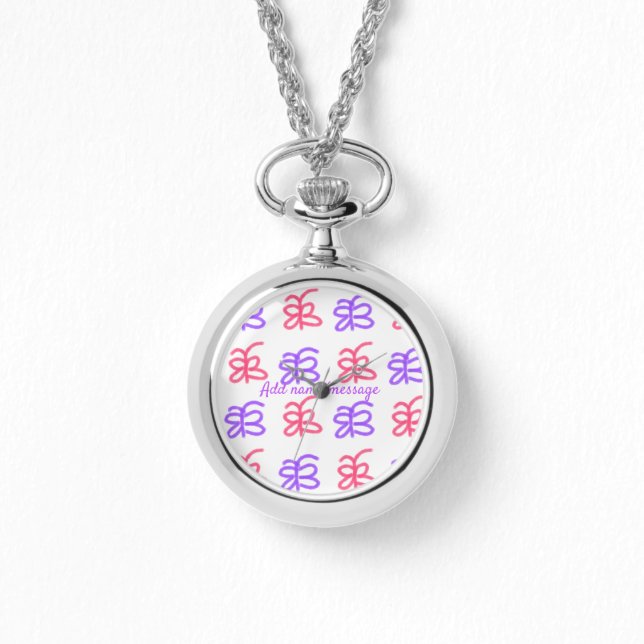 Montre Motif de doodle de papillon rose violet ajouter le (Recto)