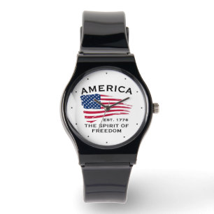 Montre Motif de drapeau américain rouge blanc bleu à étoi
