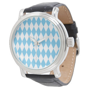 Montre Motif de drapeau bavarois en losanges bleu et blan