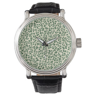Montre Motif de feuillage de feuilles botaniques vert sau