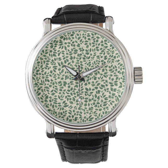 Montre Motif de feuillage de feuilles botaniques vert sau (devant)