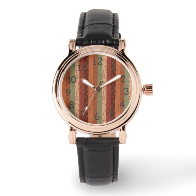 Montre Motif de feuille boho – Conception botanique rusti (Recto)