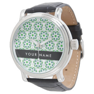 Montre Motif de feuille, feuilles vertes, votre nom