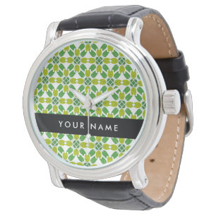 Montre Motif de feuille, Feuilles vertes, Votre nom