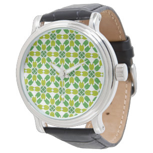 Montre Motif de feuille, motif de feuilles, feuilles vert