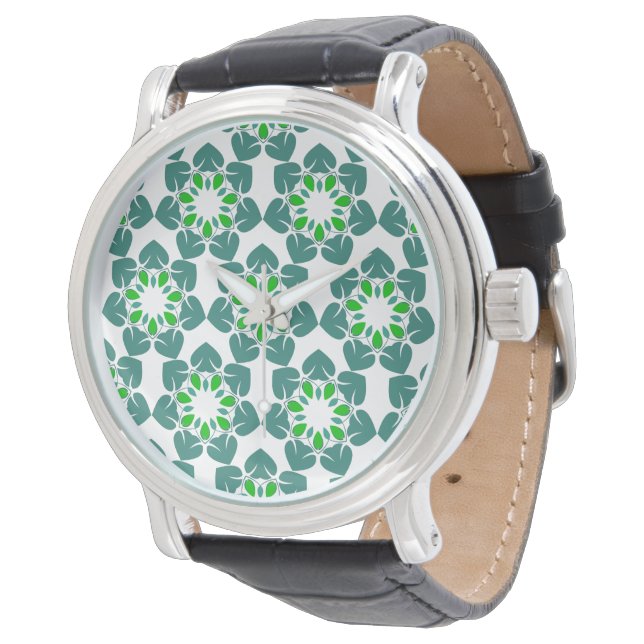 Montre Motif de feuille, motif de feuilles, feuilles vert (Incliné)