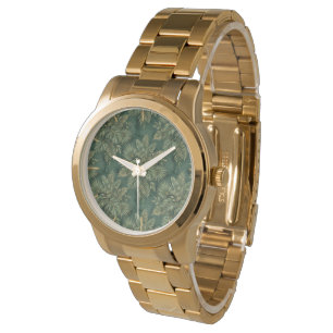 Montre Motif de feuilles tropicales en vert or luxe