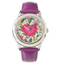 Motif de fleurs et de cœur d'amour rose