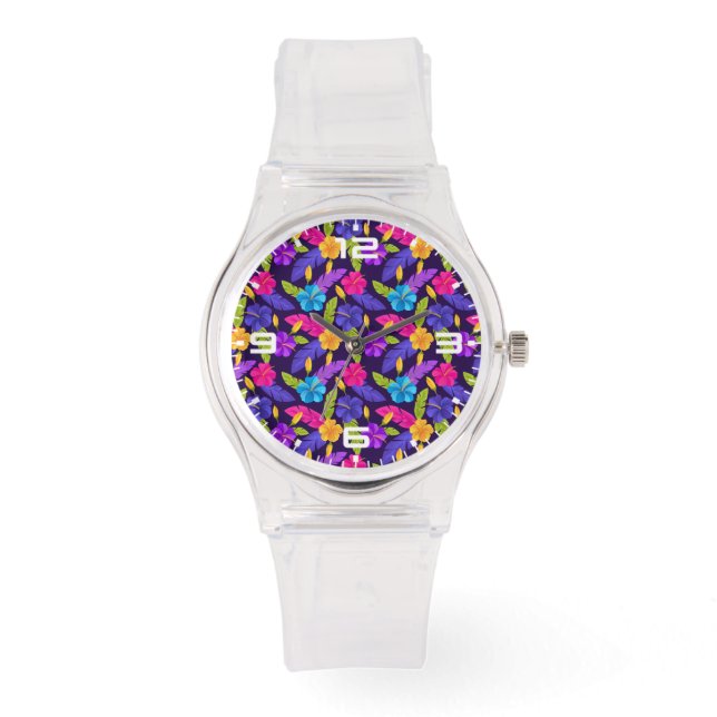 Montre Motif de fleurs Feuilles tropicales colorées (Recto)