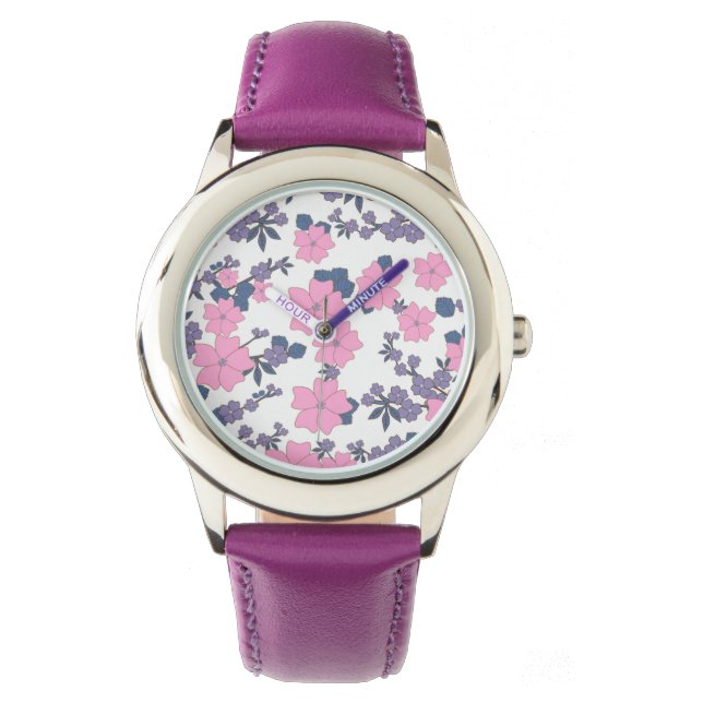 Montre Motif DE FLEURS ROSE ET PURPLE (devant)