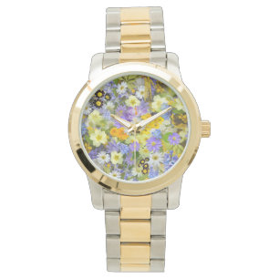 MONTRE MOTIF DE FOND FLEURI MULTICOLORE