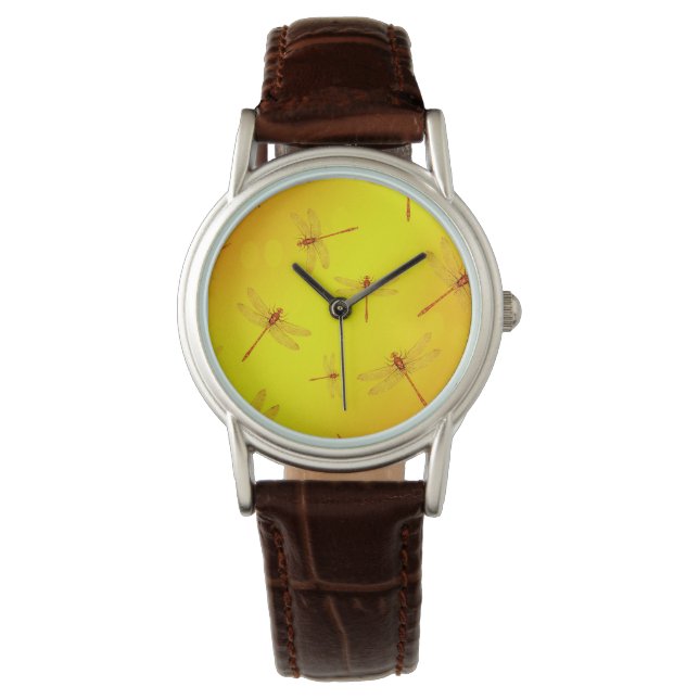 Montre Motif de libellule jaune doré, (devant)