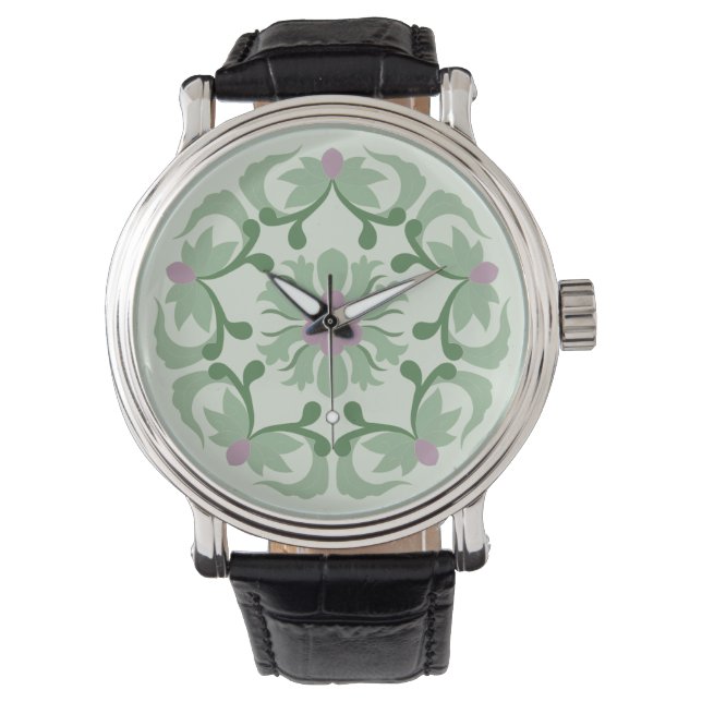 Montre motif de lotus vert vintage (devant)