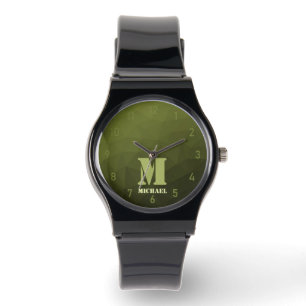 Montre Motif de maillage géométrique d'olive verte de l'a