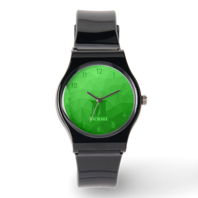 Montre Motif de maille géométrique vert brillant Monogram (Recto)