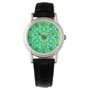Montre Motif de mandala, vert vert et paon