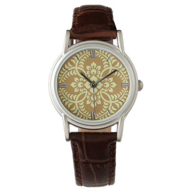 Montre Motif de médaillon japonais, jaune moutarde (devant)