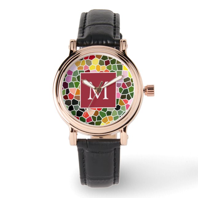 Montre Motif de mosaïque coloré avec monogramme (Recto)