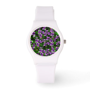 Montre Motif de mosaïque en bois de violet de fleur WI