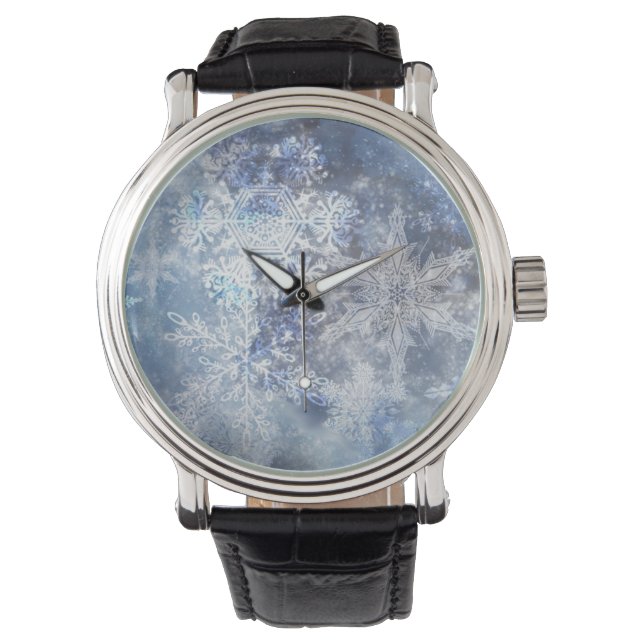 Montre Motif de Noël bleu texturé de glace et de neige (devant)