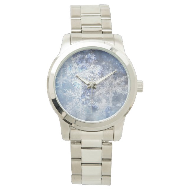 Montre Motif de Noël bleu texturé de glace et de neige (devant)