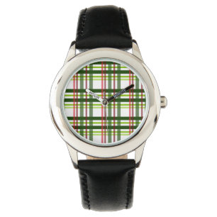 Montre Motif de Noël Plaid Vert Rouge Couleur Tartan