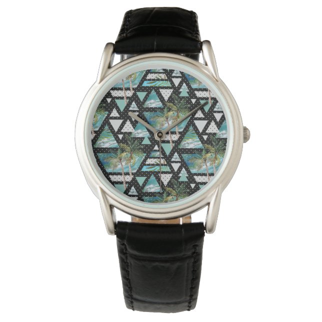 Montre Motif de palmes et vagues géométriques Abstraits (devant)