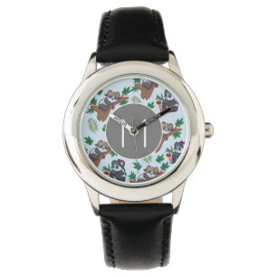 Montre Motif de pandas chinois mignons monogramme