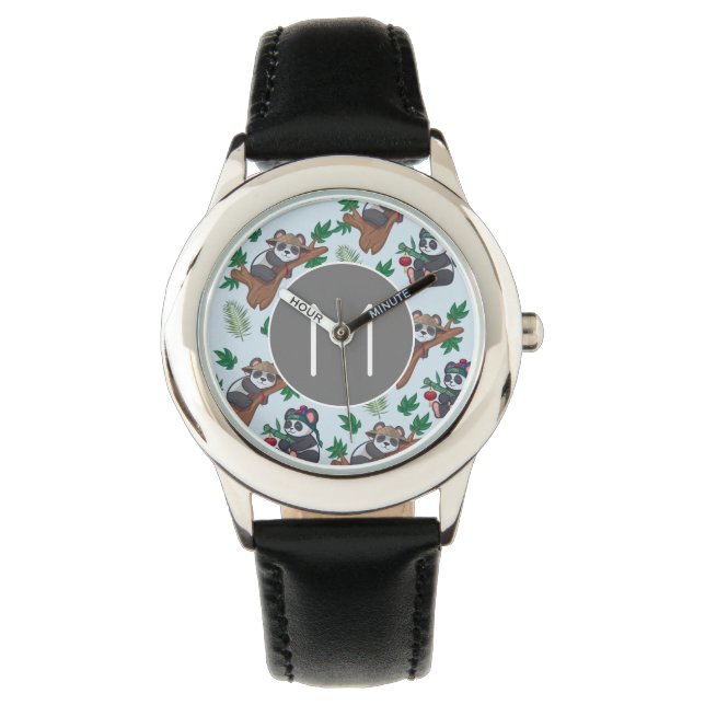 Montre Motif de pandas chinois mignons monogramme (devant)