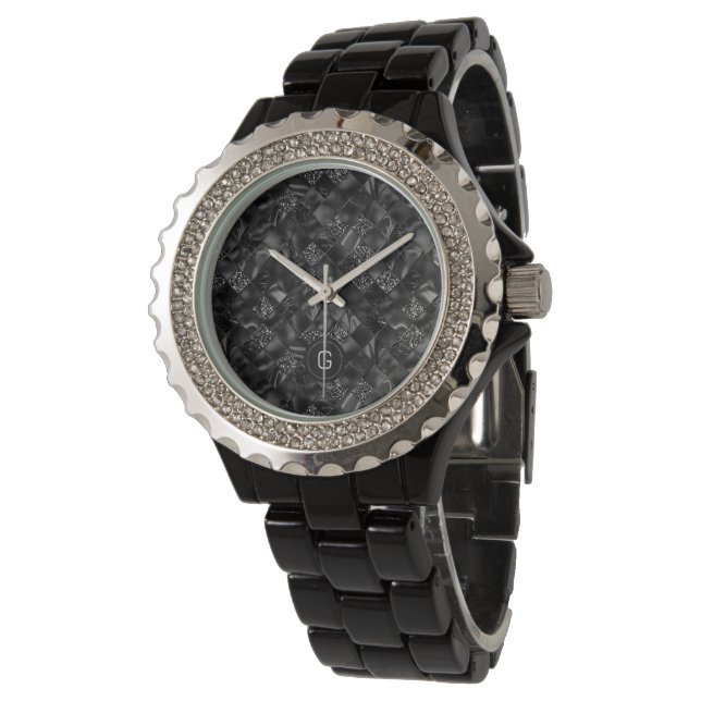 Montre Motif de Parties scintillant moderne Monogramme Bl (Incliné)