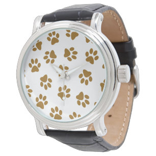 Montre Motif de pattes, pattes de chien, pattes dorées or